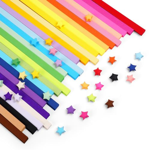 OFFCUP Origami Stern Papierstreifen, 1080 Stück Glücksstern Papierstreifen 27 Farben Kunsthandwerk Sterne Papier Regenbogenfarbe Origamipapier für Bastelarbeiten, Dekoration, Karten Geschenk