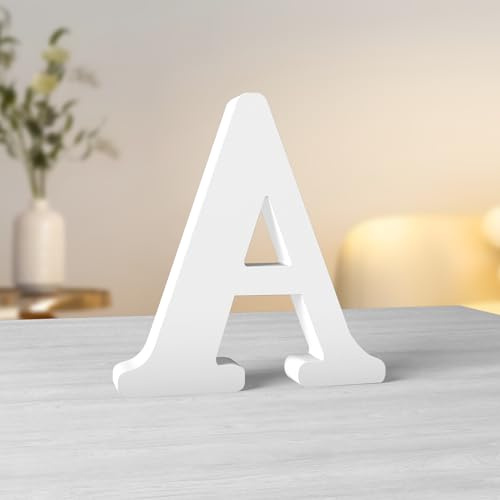 Aruatu 6 Inch White Wood Letters Unfinished Wooden Letter for Wall Decor Decorative Standing Letters Slices Sign Board Decoration for Craft Home Party Projects (A)