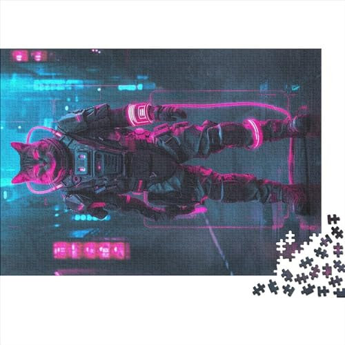 Holzpuzzle 1000 Teile Cyber Warrior Cat Puzzle Kreatives rechteckiges Puzzle Tolles Puzzle für Erwachsene 1000 Teile (75 x 50 cm)