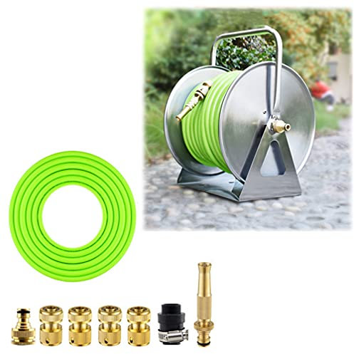 Gartenschlauchaufroller, Edelstahl-Schlauchaufroller, robuste Gartenschlauchaufroller, mobiles Gartenschlauch- und Aufroller-Set, Wand-/Bodenmontage-Wasserschlauchaufroller aus Metall für die Garten