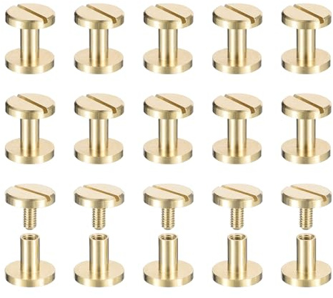 QUARKZMAN 30pz Viti Chicago in Ottone, 7x10mm Chiusura con Rivetti per Chiodi con Vite a Testa Piatta Sul Retro per Cinturino in Pelle Artigianale Fai-Da-Te