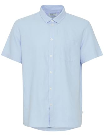 !Solid SDAllan Herren Kurzarmhemd aus Leinenmix Hemd mit Kentkragen Knöpfe Regular fit, Größe:M, Farbe:Chambray Blue (154030)