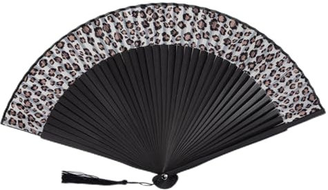 manual fan,folding hand fans, Leopard Print Blossom Print Folding Hand Fans Flower Print Vintage Fan White Polyester Fans Summer Girls Dancing Fan Handheld Fans (Color : F) (Color : I)