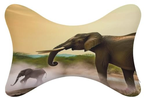 YJWANDO Auto Knochen Kissen Afrika Elefant Druck Kern Nackenstützkissen Autositz Kopfkissen Stützendes Nackenkissen Kopfstütze Kissen, Stil