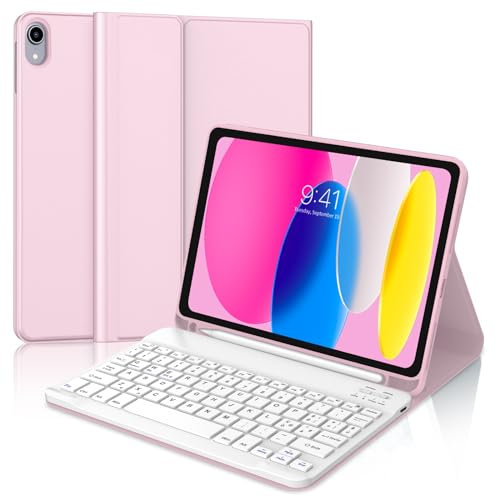 JADEMALL Clavier iPad A16 11eme Generation 2025/10eme Generation 10.9 2022, AZERTY Français Clavier Bluetooth Détachable avec Fente pour Stylo pour iPad 10/11 ème Génération A16 11 Pouces, Rose