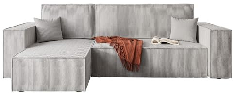 lukmebel - Eck-Sofa mit Schlaffunktion und Bettkasten - Schlafcouch Schlafsofa aus weichem Stoff - Eckcouch Schlafsofa L-Typ Carlos, 244x83x142 cm Grau - Ottomane: 70 cm (Poso 55 - Hellgraublau)