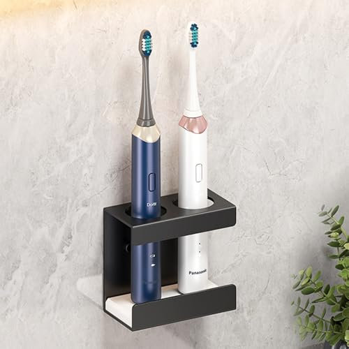 LIMITADA Zahnbürstenhalter Elektrische Zahnbürste Wand Zahnbürstenhalterung Ohne Bohren Zahnbürsten Halter Selbstklebende Zahnbürsten Halterung für Zahnbürstenköpfe Ladestation und Zahnpasta (2/black)