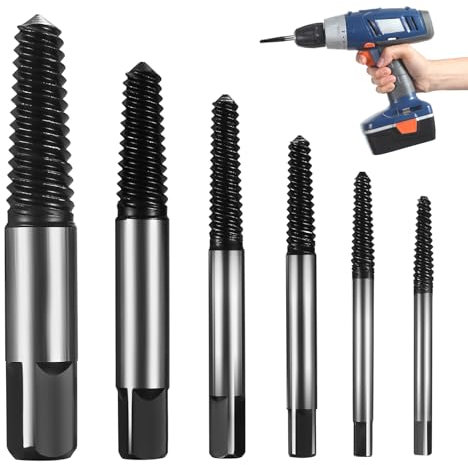 6 Pcs Juego de Extractor de Tornillos Dañado, Extractor de Tornillos Rotos, Extractor Tornillos Rotos, Juego de Extractores de Tornillos Dañados para Tornillos Pernos Rotos y Pelados