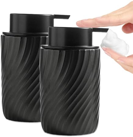 XUDREZ Küche Schaumseifenspender, Modern Seifenspender Schaum Keramik 280 ml, Seifenschaumspender Pumpflasche für Shampoo, Handseife, Duschgel (2, Schwarz)