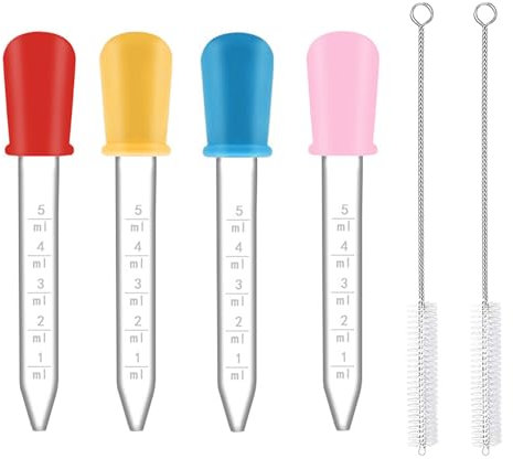 Neoreser 4 Stück Pipette, Pipette 5ml und 2 Stück Strohbürsten, Pipetten, Liquid Dropper, Transparente Pipette, für Pflanze, Haustier und Süßigkeitenformen Bastelarbeiten