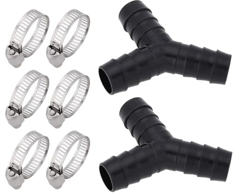 SG Store 2 Sets Ablaufschlauch-Y-Verbindungsstücke, 16 mm, Geschirrspüler-Rohr-T-Verbindungsstück mit Schlauchschelle, stapelbare Waschmaschinenkombination, 20 x 20 mm, Schwarz