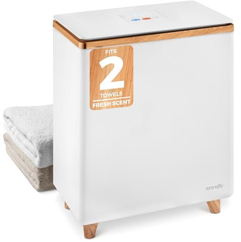 SereneLife Rectangular Bucket-Large Capacity Single Touch Towel & Blanket Warmer (Natural Wood), Stainless Steel, One Size