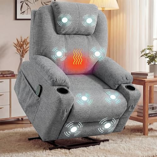Blisswood Recliner Armchair, Heated 8 Point Massage Sofa Armchair Single Motor Auto Reclining Chair Upto 180kg Weight Capacity Riser & Recliner chair for Living Room (Grey)