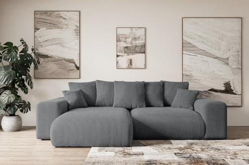 ALTDECOR Ecksofa mit Schlaffunktion und Bettkasten Corner Sofa Eckcouch Couch L-Form universal, Links/rechts angeordnet Schlafcouch Ausziehbar Wohnlandschaft Eskar-L -256x165x84cm Duneklgrau