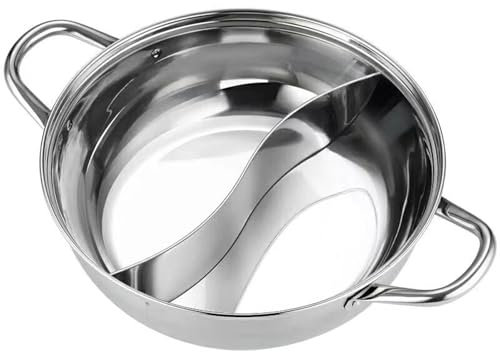 1PC Stainless Steel Hot Pot with Divider, 11 Inch Hotpot Cooking Pot with Dual Handle, Shabu Shabu Pot, Divided Pot for Cooking Easy Clean Hotpot for Induction Cooker Gas Stove
