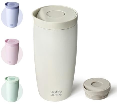 Bottle Bottle Insulated Travel Mug 500ml Stainless Steel Office Coffee Cup with Push Button Lid Keeps Cold and Hot for 8 Hours (Baby Gray)