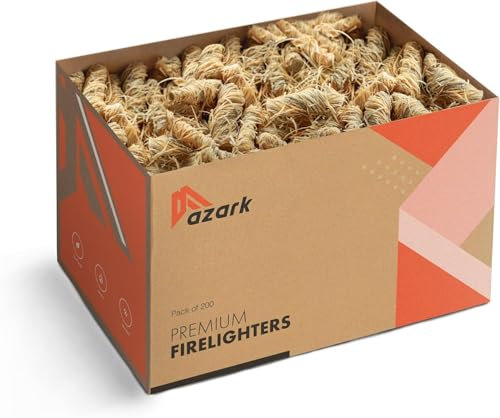 azark Natural Wood Premium Fire Lighters, Eco Friendly Charcoal Starter, Wood Wool Fire Starter for Barbecue, Pizza Ovens & Smokers Clean, Safe and Odourless - 200 Pack