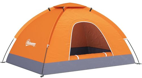Outsunny 2 Person Camping Tent, Dome Tent with Zipped Doors, Storage Pocket, Portable Handy Bag, Orange