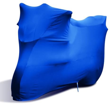 TECTICO Indoor Motorrad Abdeckplane Weich Samt-Stretch Stoff Elastisch Staubschutz XXL XXXL Motorradabdeckung für Innen Garage Hallen Show, Blau, 295 x 110 x 140cm