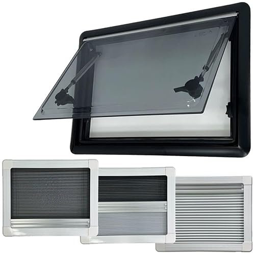 Shield Autocare Top Hinged Square Campervan Window with Integrated Black Out Blind & Fly Net Screen for Van Conversion Caravan Horsebox W-SH5 (900mm x 550mm)