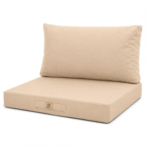 Deco Arts Sitzkissen Outdoor mit abnehmbarem Bezug, Sitzfläche 70x60x8 cm Plus Rückenkissen 70x35 cm, für Gartensessel und Gartensofa, Beige