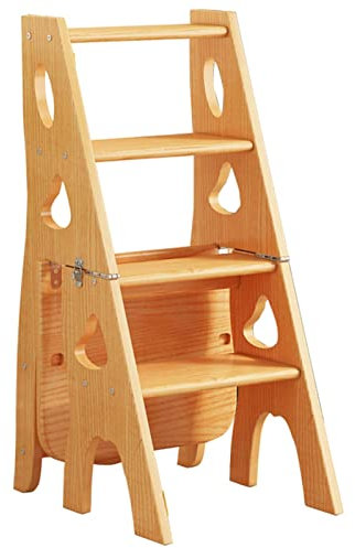 Klappbarer Trittleiter aus Holz mit 4 Stufen, Doppelzweck-Hocker für Heimbibliothek und Blumenständer