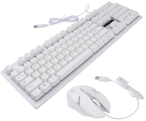 Operitacx Teclado y Ratón Mecánico USB con Iluminación para Gamers Set Cableado Blanco con Diseño Ergonómico y Teclas Claras para Ordenador Gaming