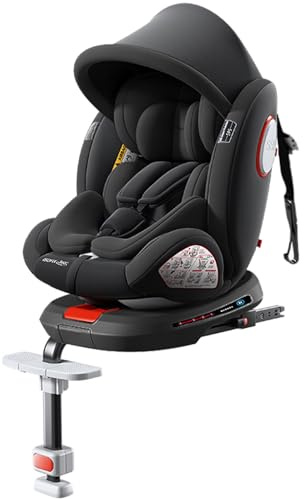 Veitoalioy 360° i-Size drehbar Kindersitz kann, Kopfstütze einstellbar Autositz, Verstellbar ISOFIX Sicherheitssysteme geeignet 0-36 KG und 1-6 Jahre alt Träger (Black with Pedal stand)