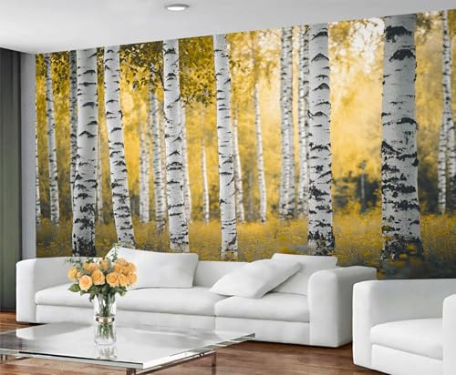 GIVLWF Wald Tapete Wandbild - Birkenwald Wandbild & Wohnkultur, Schlafzimmertapete, Tapete für Wohnzimmer, nicht selbstklebend, Herbstszene