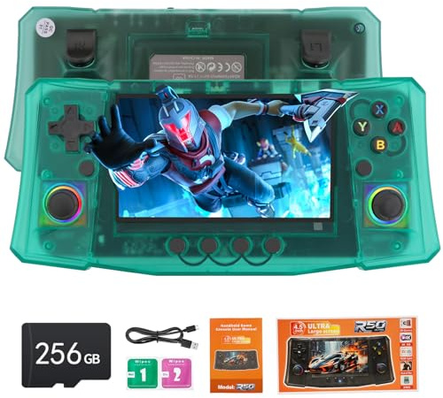 Handheld Game Console, 40,000 Games in 1, 4.5-Inch IPS Screen Retro Gaming Console,40000 Classic Games, 4000mAh,20＋Mainstream Emulator,Built-in 256G TF Card（Green）