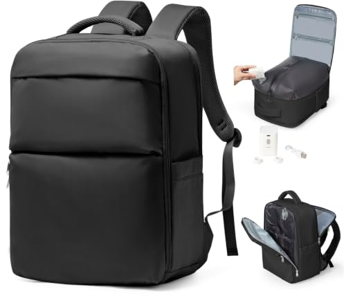 bergsalz Vakuum Rucksack mit Pumpe, Ryanair Handgepäck Rucksack 40x30x20 mit Nassfach und 14 Zoll Laptopfach, Reiserucksack Handgepäck Flugzeug für Damen und Herren, Schwarz
