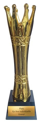 Sieger Pokal Krone 25,5 cm - Resin Trophäe auf Glassockel inkl. Gravur | Schwerer Award ca. 1 kg - Massives Premium Design für Events & Ehrungen - Kein Kunststoff - Inklusive Geschenkverpackung