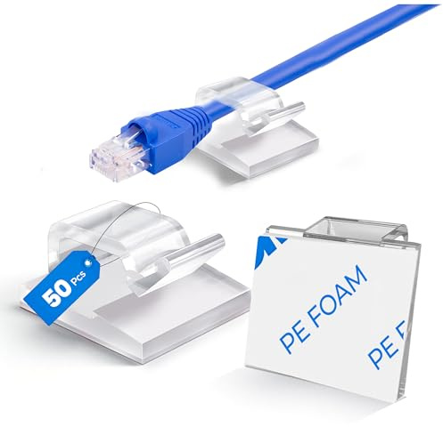 Corehold 50 PCS Cable Clips - Cable Holder - Cable Tidy Clips, Self Adhesive Cable Clips for Cable Management, Wire Clips, Wire Organiser, Wire Holder, Cable Wall Clips, Wire Clips for Cables