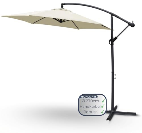 DELUKE Ampelschirm 270cm Wetterfest EMCO [Inkl. Schutzhülle] Sonnenschirm 6-eckig | Kurbelschirm mit Ständer und Windschutz Gartenschirm | Anthrazit