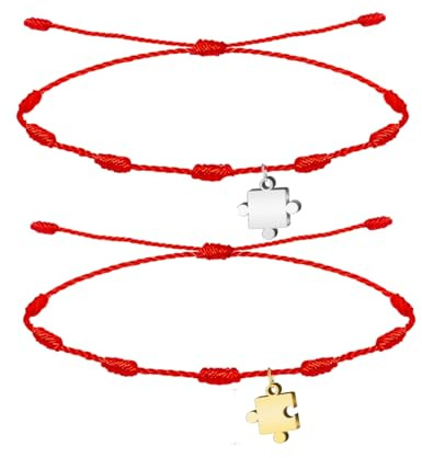 cotigo – Confezione da 2 braccialetti regolabili per sole e luna per coppia e amicizia, filo rosso con ciondoli in acciaio inox, regalo originale di amore, San Valentino e compleanno