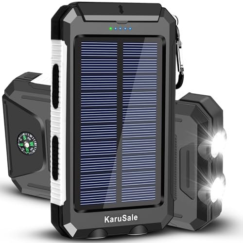 KaruSale Solar Power Bank Portable Charger 50000mah Battery Pack QC3.0 Fast Charging 20W 2 USB Waterproof Camping Travel External Backup Phone for iPhone, for Samsung, Android (Black + White)