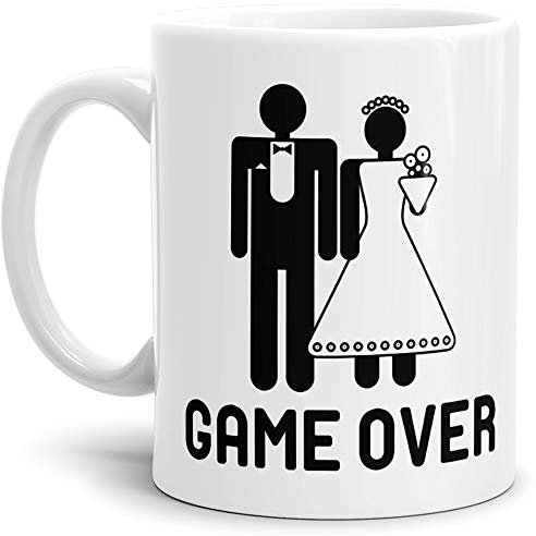 Tassendruck Hochzeits-Tasse Game Over - Partner-Tasse/Hochzeits-Geschenk/Pärchen/Liebe/Love/Herz/Mug/Cup/Beste Qualität - 25 Jahre Erfahrung - Weiss