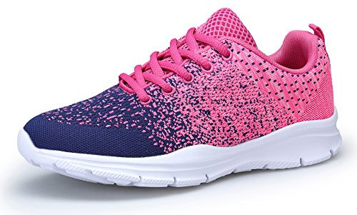 KOUDYEN Laufschuhe Atmungsaktiv Turnschuhe Schnürer Sportschuhe Sneaker für Herren Damen (EU37, Pink Blau)