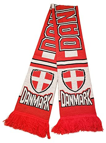 Dänemark Schal | Fußball Fan Schal | Premium Acryl Strick, Rot und weiß, Regulär