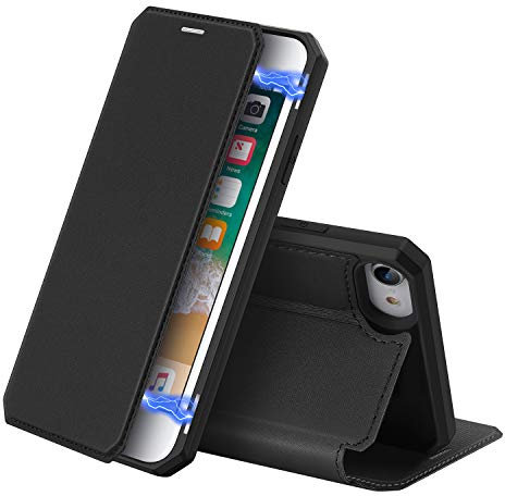 DUX DUCIS Case for iPhone SE 2022 / iPhone SE 2020 / iPhone 7 / iPhone 8, Premium Flip Leather Magnetic Cover Case with Card Holder (Black)