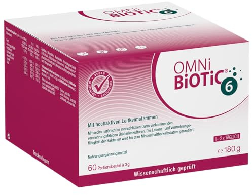 OMNi BiOTiC 6 | Der tägliche Begleiter für ein gutes Bauchgefühl | Für jeden Tag und jedes Alter geeignet | 60 Sachets | 6 Bakterienstämme | Pulver | Mit Inulin | Vegan | Glutenfrei