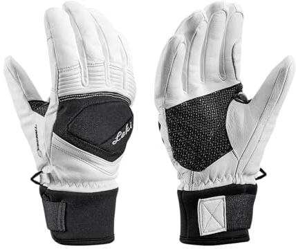 LEKI Women's Copper S Insulated Water-Resistant Gloves for Skiing, Snowboarding, & Cold Weather - White-Black - Medium