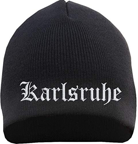 sostex Karlsruhe Beanie Mütze - Altdeutsch - Bestickt - Strickmütze Wintermütze Einheitsgröße Schwarz