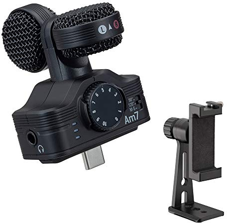 Zoom Am7 Microphone stéréo médian avec connecteur USB-C et adaptateur trépied pour smartphone