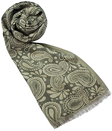 Sunsa Damen/Herren Schal, weich Winter Halstuch aus Baumwolle & Viskose. Große Unisex Herbst Winterschal. Tücher & Schals als Geschenkidee für Männer oder Frauen(Kahkigrün Paisley)