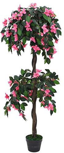 CHAHO Künstliche Rhododendron-Pflanze mit Topf 155 cm Grün und Rosa für Balkon Außenbereich Garten Topf Hause Küche für Hochzeit Party Garten Festival Dekorationen