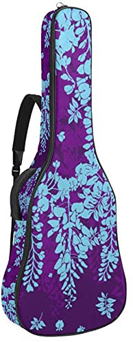 42 Zoll Gitarrentasche Gitarrentasche Rucksack für E-Gitarre, Akustik-Bass, Konzertgitarre, Ukulele, Mandoline, tropisches Blumenmuster, Lila