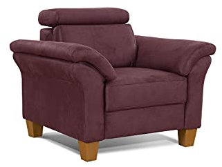 Cavadore Sessel Ammerland / Polstersessel im Landhausstil mit Federkern + verstellbarer Kopfstütze / 101 x 84 x 93 / Wildlederoptik, Rot