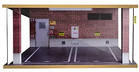 Amagogo Acryl 1/18 Szenerie Diorama Simulation Parkplatz Mini Auto Doppelgarage mit LED Lichttisch Dekor Sammlung, Rote Backsteinmauer