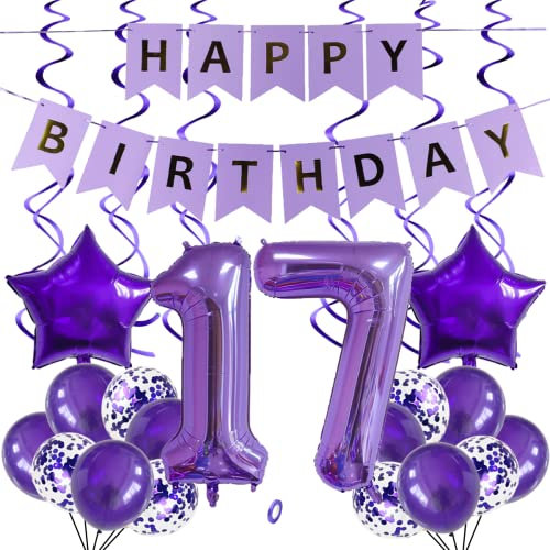 SNOWZAN Globos de 17º cumpleaños, decoración lila, 100 cm, globos gigantes de látex, 25 unidades